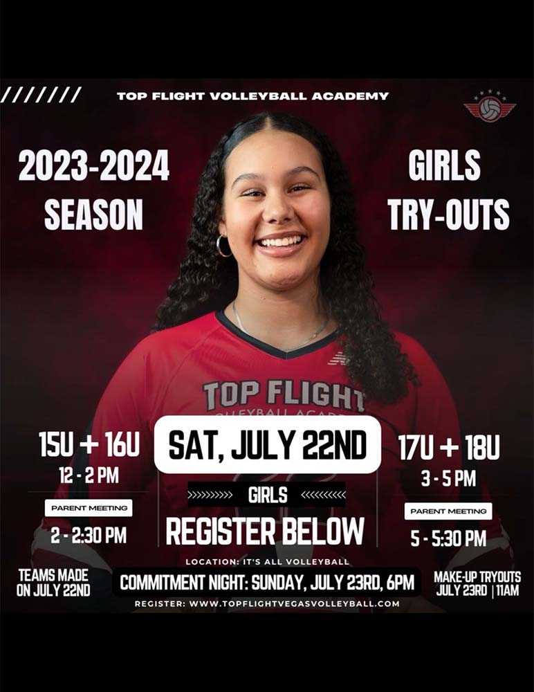 GIRLS 20232024 TRYOUTS 15U18U Top Flight Volleyball Academy